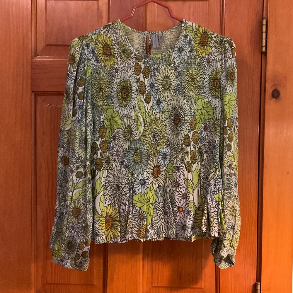 Floral Green and Brown Blouse